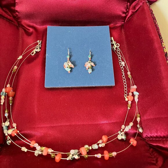 Soft Colorful 3 layers Cable Necklace and Earring Giftset - Picture 1 of 6